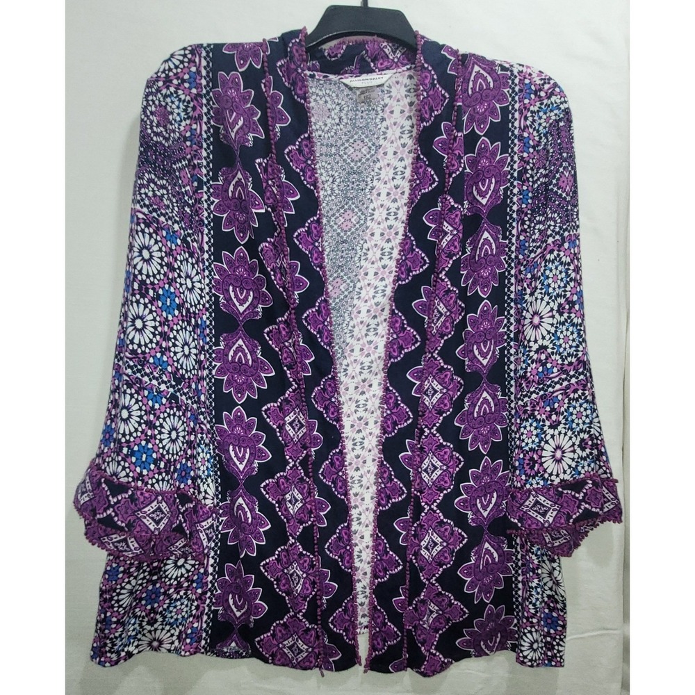 Allison Daley Kimono Topper Open Front Purple Floral Print Plus Size 1SZ